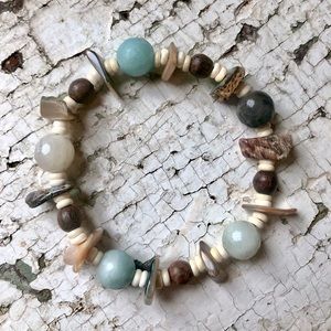 Genuine Amazonite, Sandalwood, Abalone Bracelet